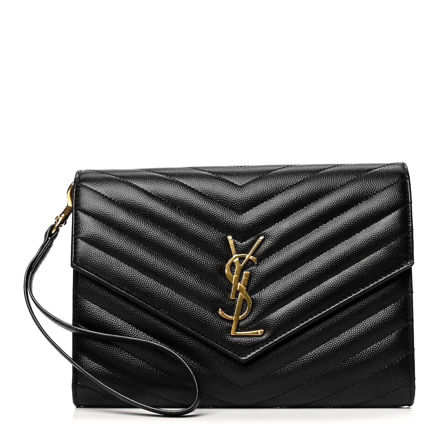 Saint Laurent Grain De Poudre Matelasse Chevron Monogram Envelope Clutch Black 1 of 5