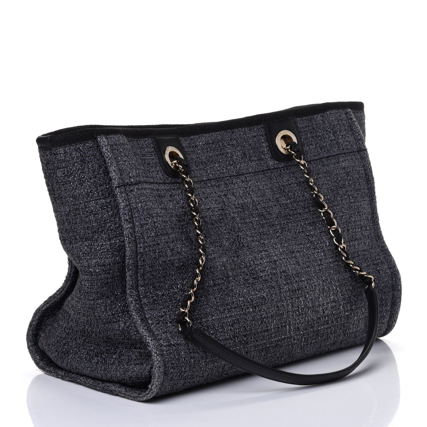 Woven Straw Raffia Small Deauville Tote Charcoal