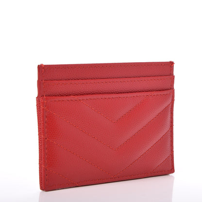 Saint Laurent Grain De Poudre Matelasse Chevron Monogram Credit Card Case New Red 3 of 9