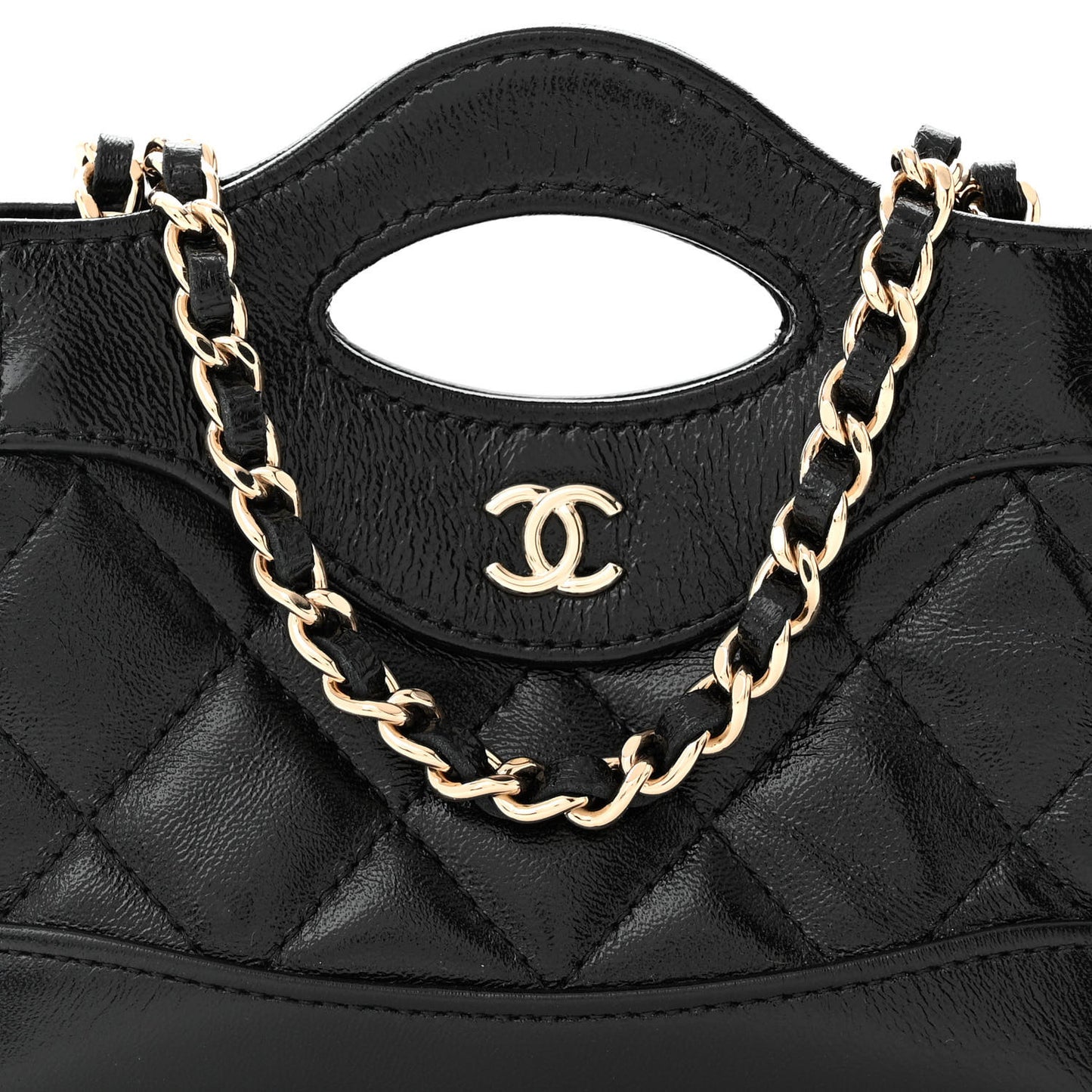 Shiny Lambskin Quilted Micro 31 Clutch With Chain Black