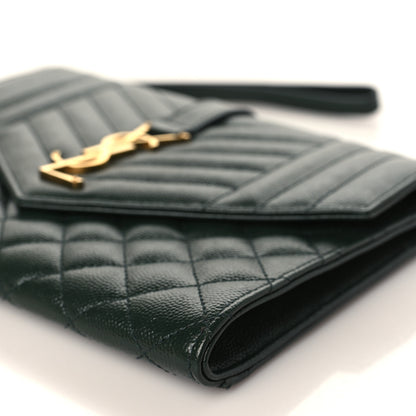 Saint Laurent Grain De Poudre Textured Mixed Matelasse Triquilt Monogram Clutch Vert Fonce 10 of 10