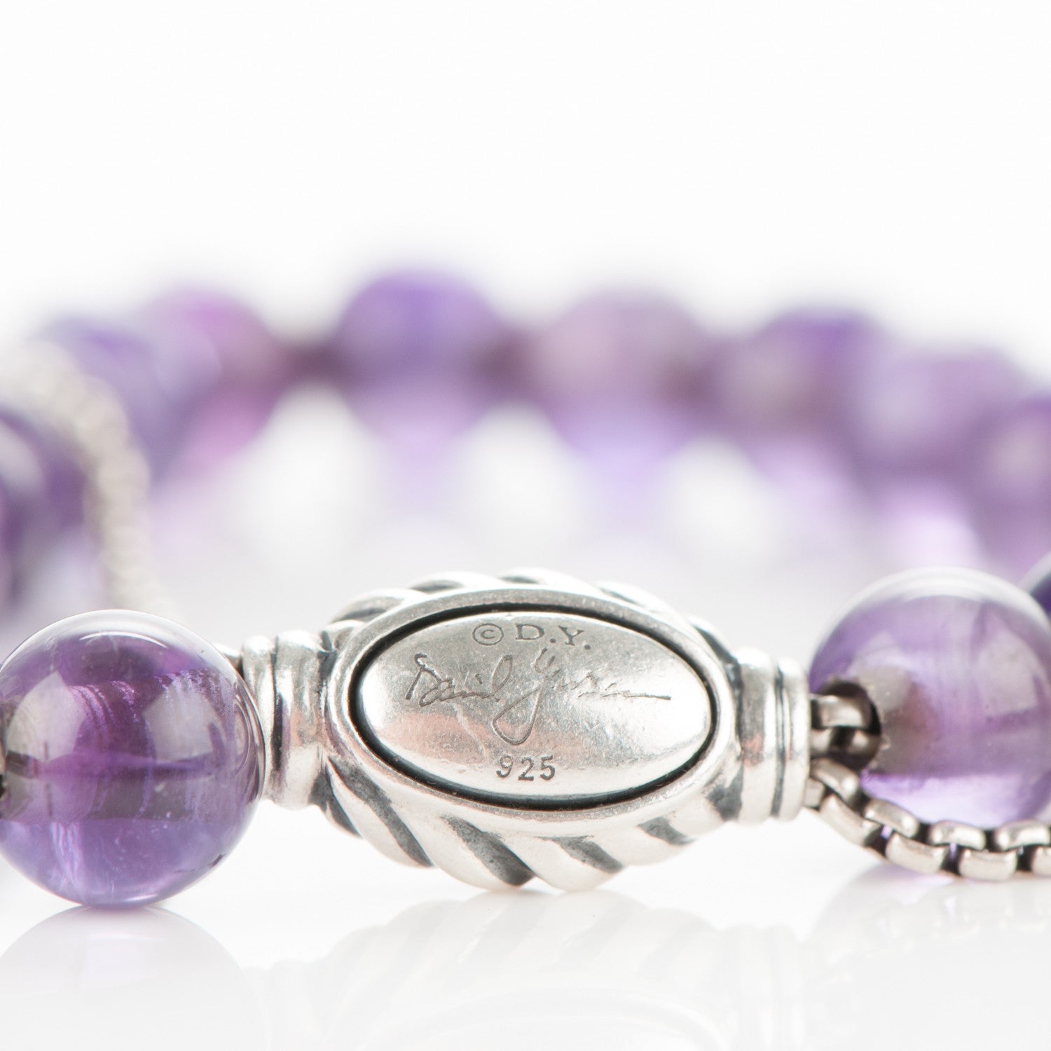 David Yurman Sterling Silver Amethyst 8mm Spiritual Beads Bracelet 5 of 5