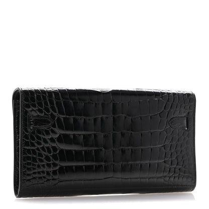 Hermes Shiny Alligator Kelly Wallet To Go Black 3 of 13