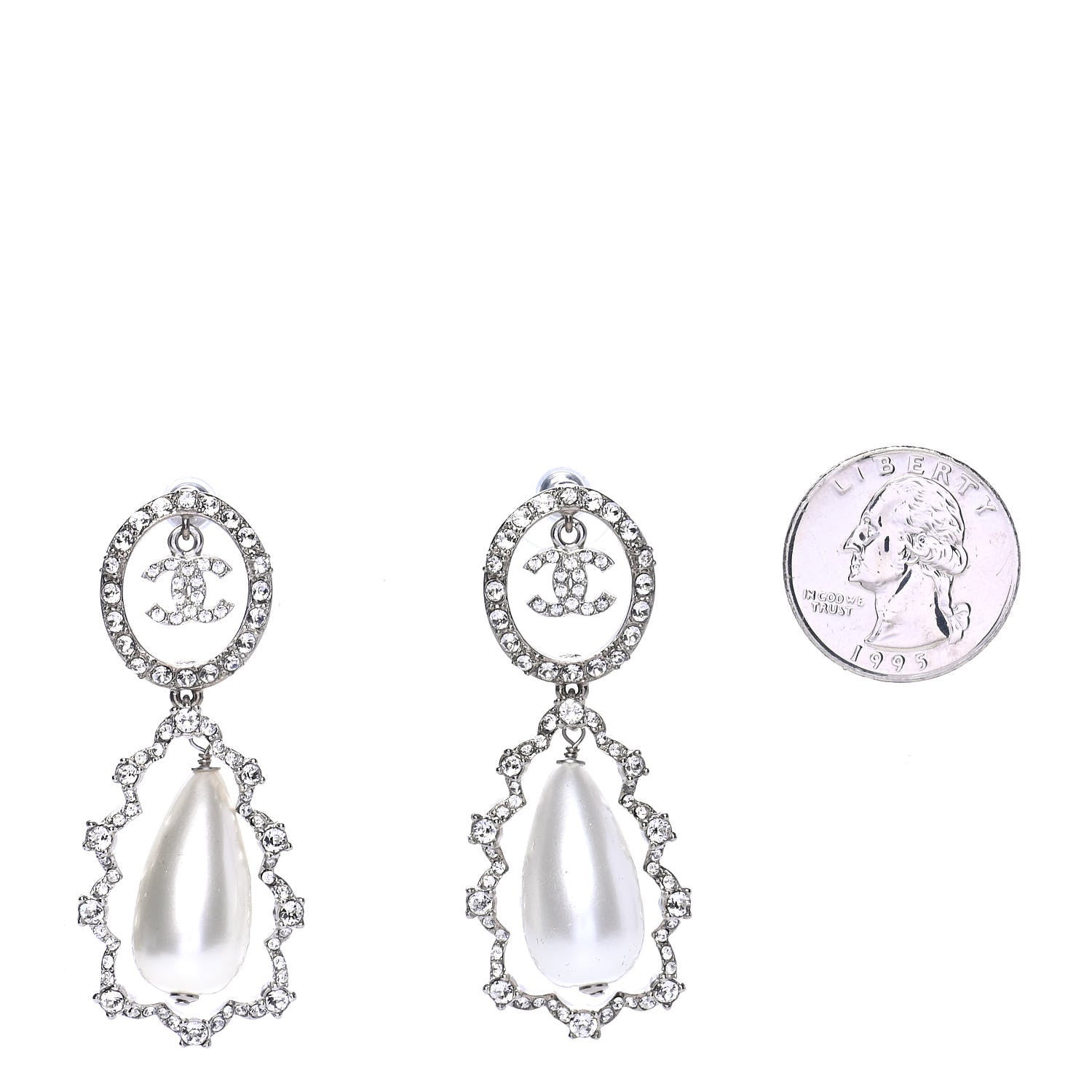 Chanel Crystal Pearl Imperial Bow Earrings Silver 2 of 4