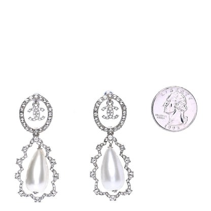 Chanel Crystal Pearl Imperial Bow Earrings Silver 2 of 4