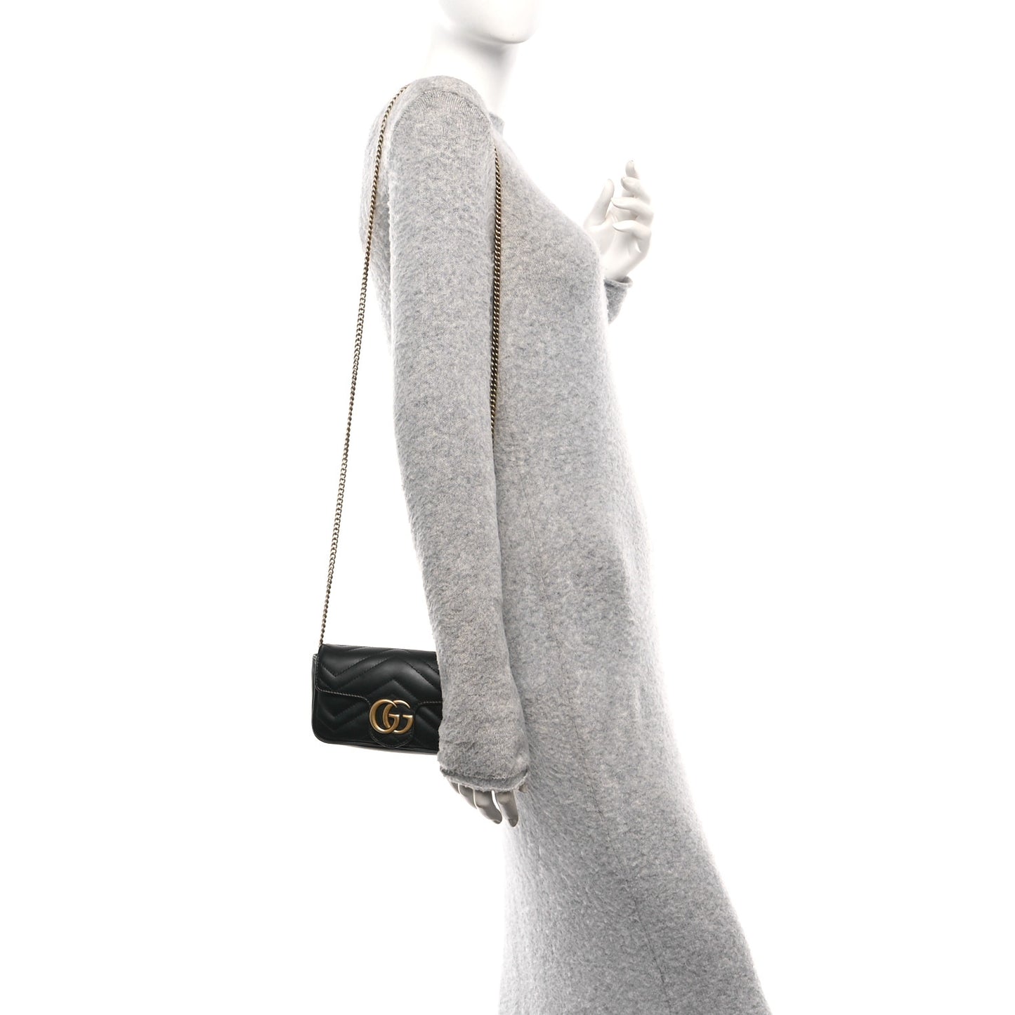 Calfskin Matelasse Super Mini GG Marmont Shoulder Bag Black
