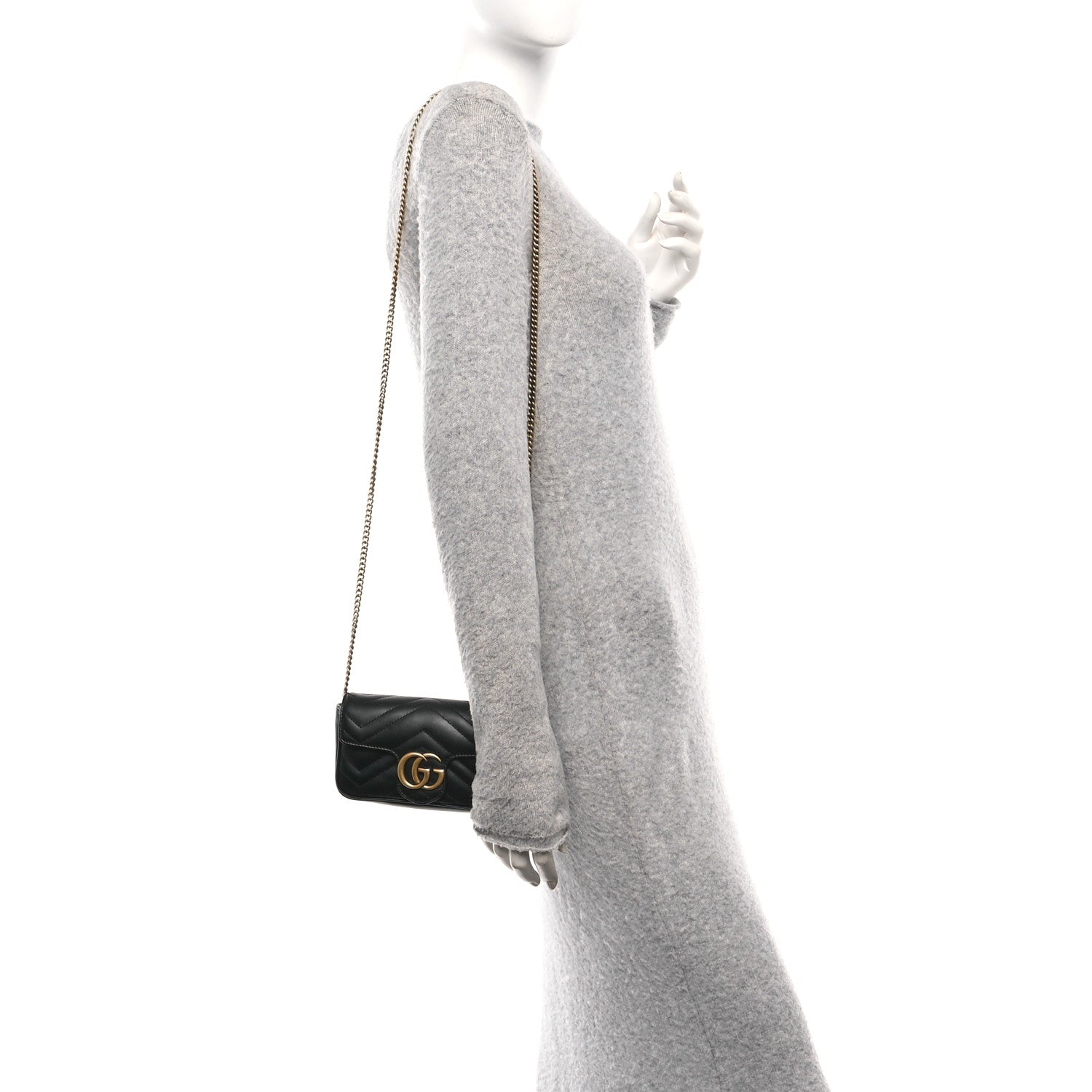 Gucci Calfskin Matelasse Super Mini GG Marmont Shoulder Bag Black 2 of 10