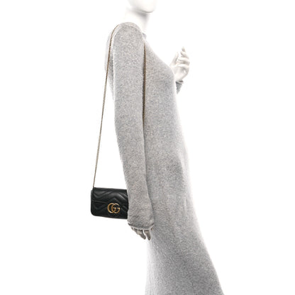 Gucci Calfskin Matelasse Super Mini GG Marmont Shoulder Bag Black 2 of 10