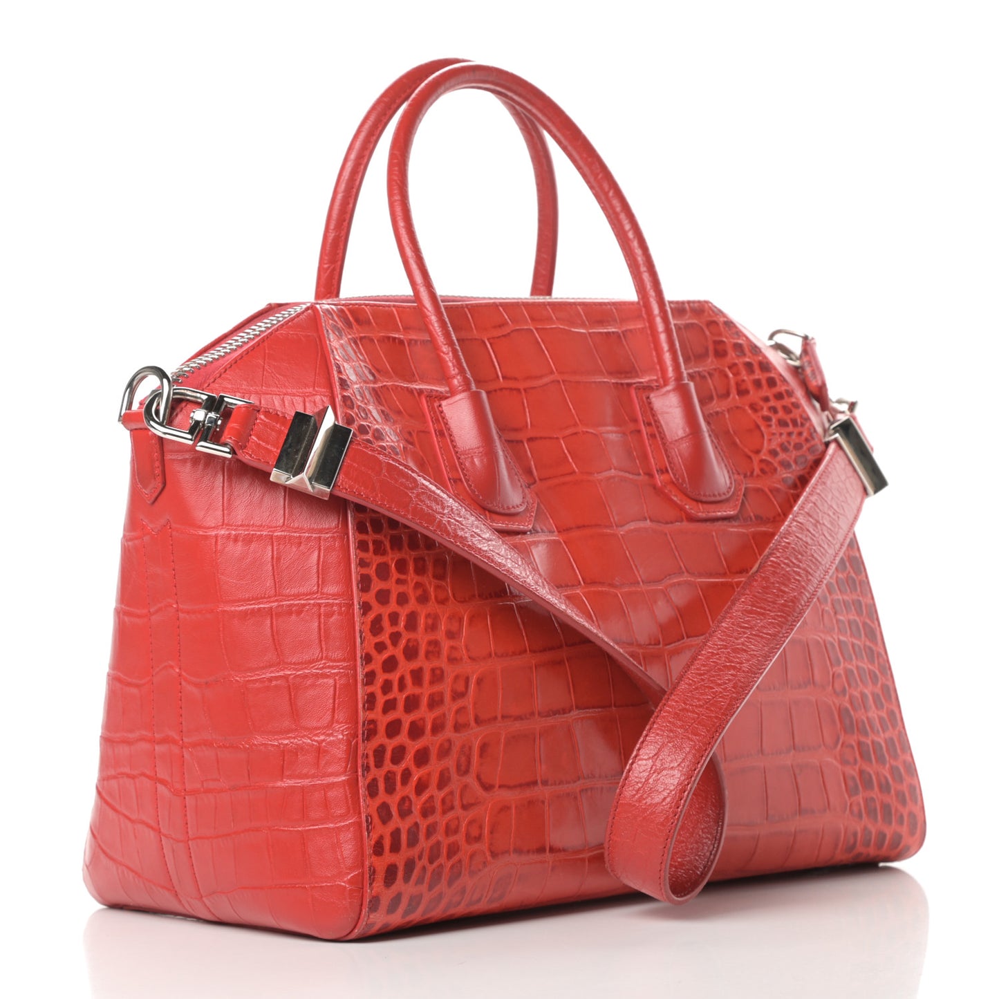 Calfskin Crocodile Embossed Medium Antigona Red