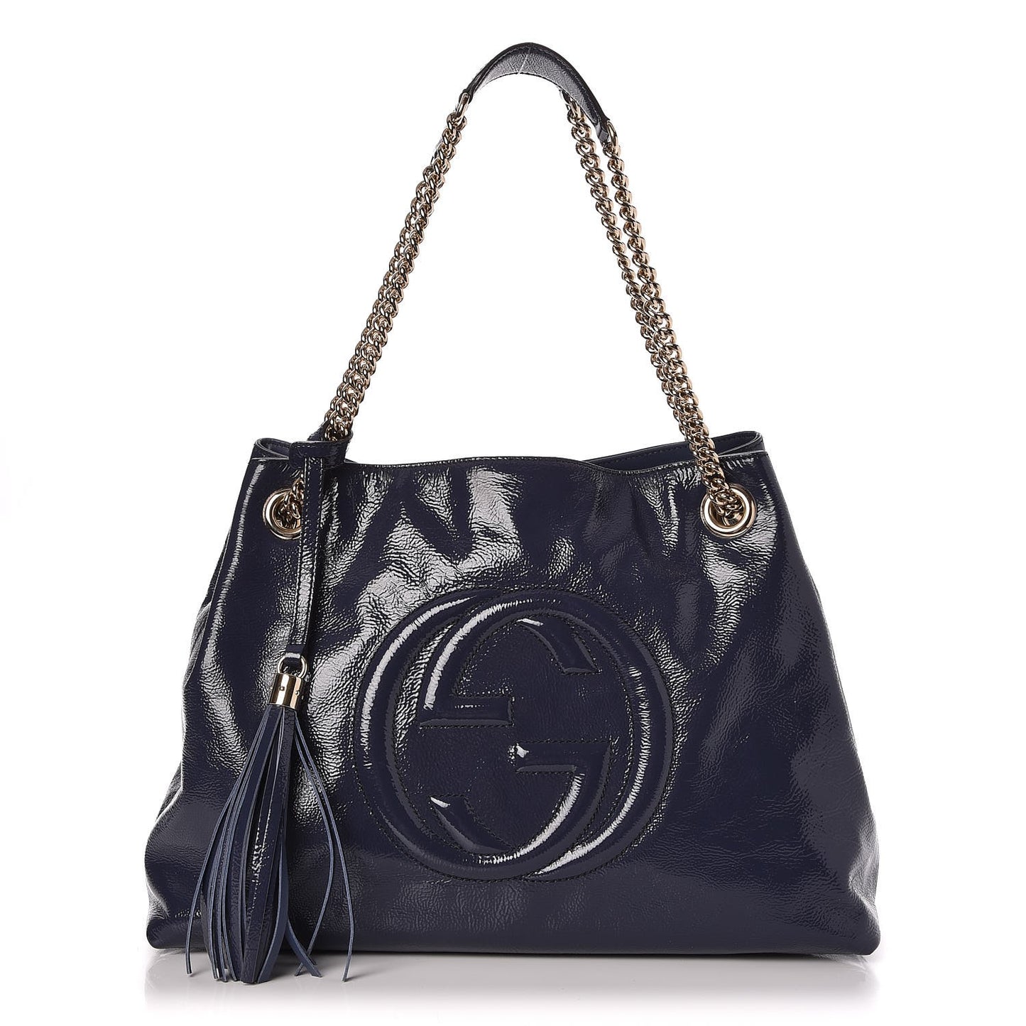 Patent Medium Soho Chain Shoulder Bag Uniform Blue