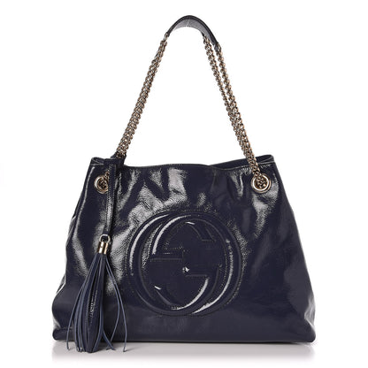 Gucci Patent Medium Soho Chain Shoulder Bag Uniform Blue 1 of 7