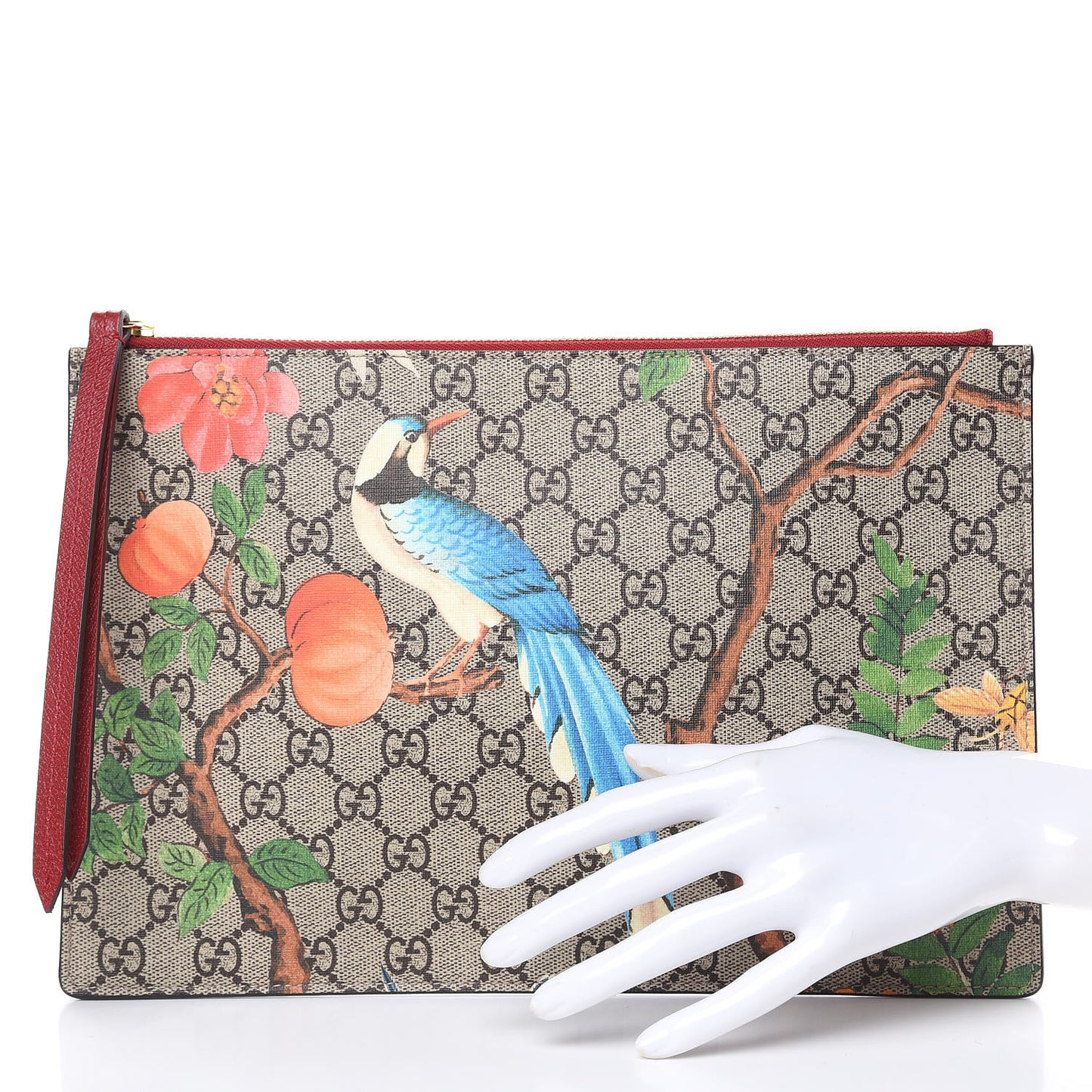 GG Supreme Monogram Tian Large Zip Pouch Beige Multicolor Red