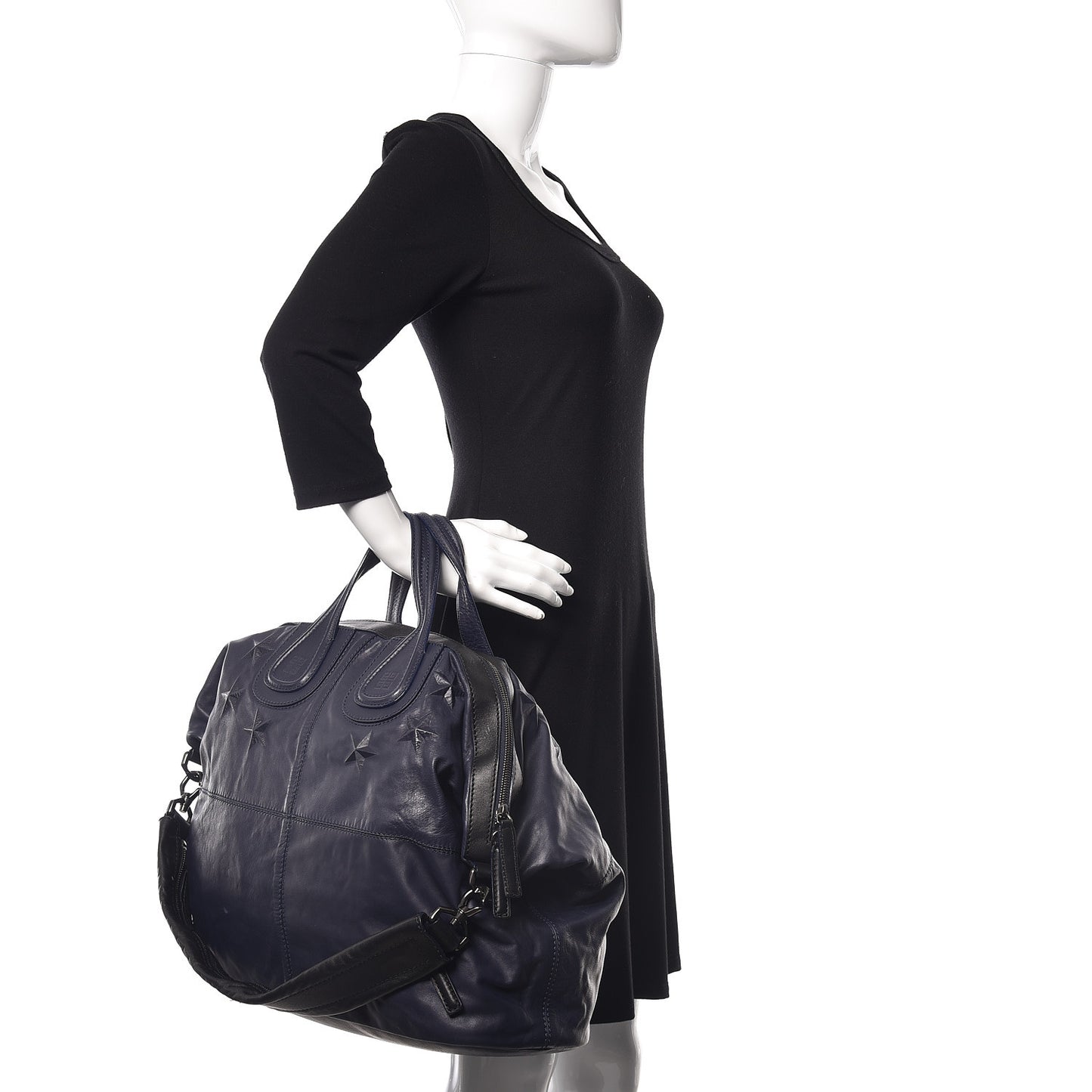 Calfskin Star Embossed Studded Large Nightingale Navy