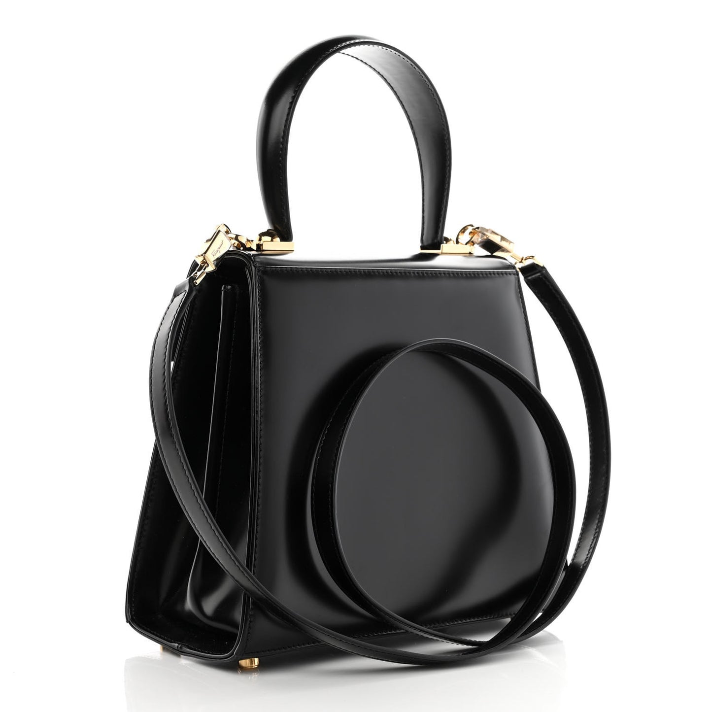 Brushed Off Calfskin Iconic Top Handle Bag Black