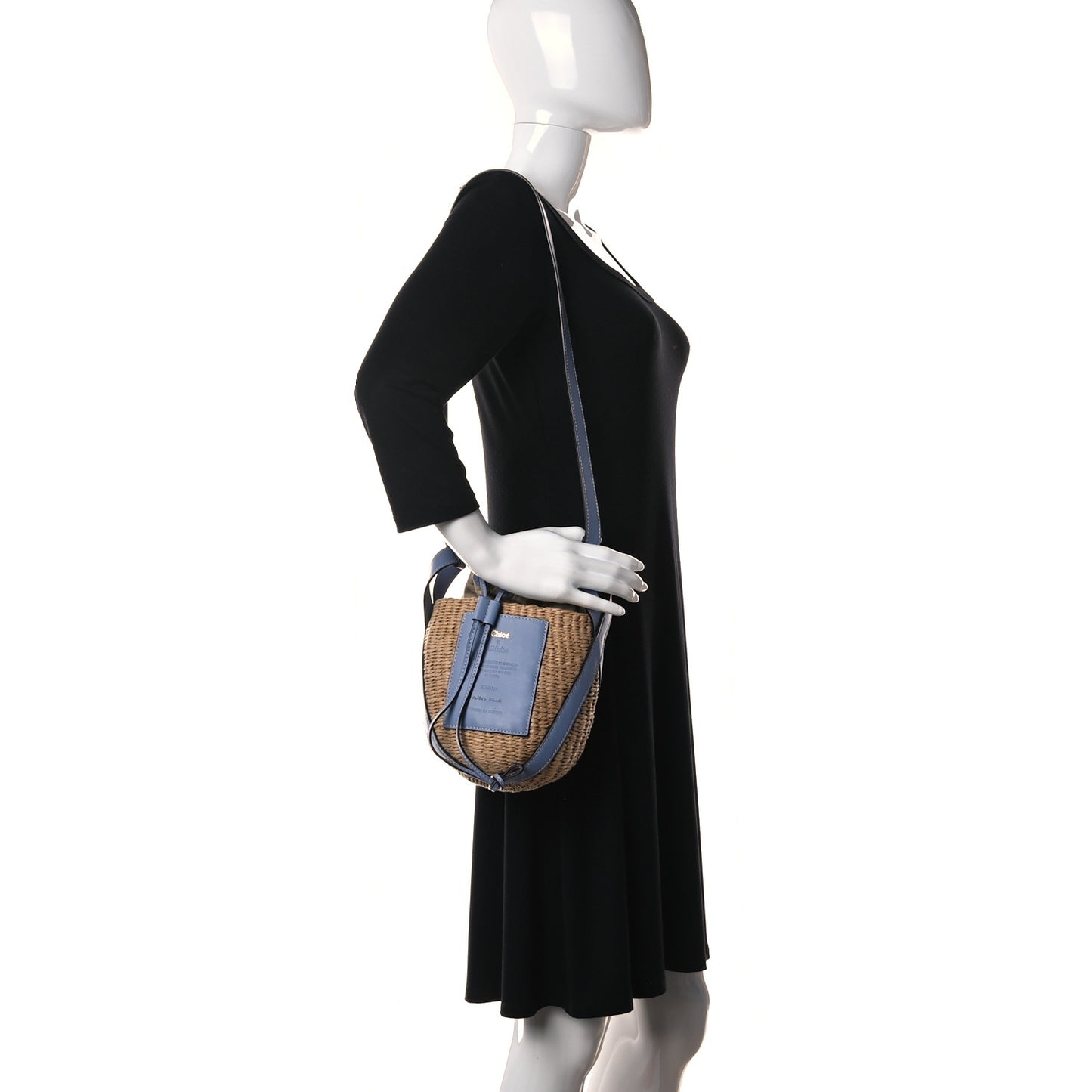 Raffia Calfskin Small Basket Gentle Blue