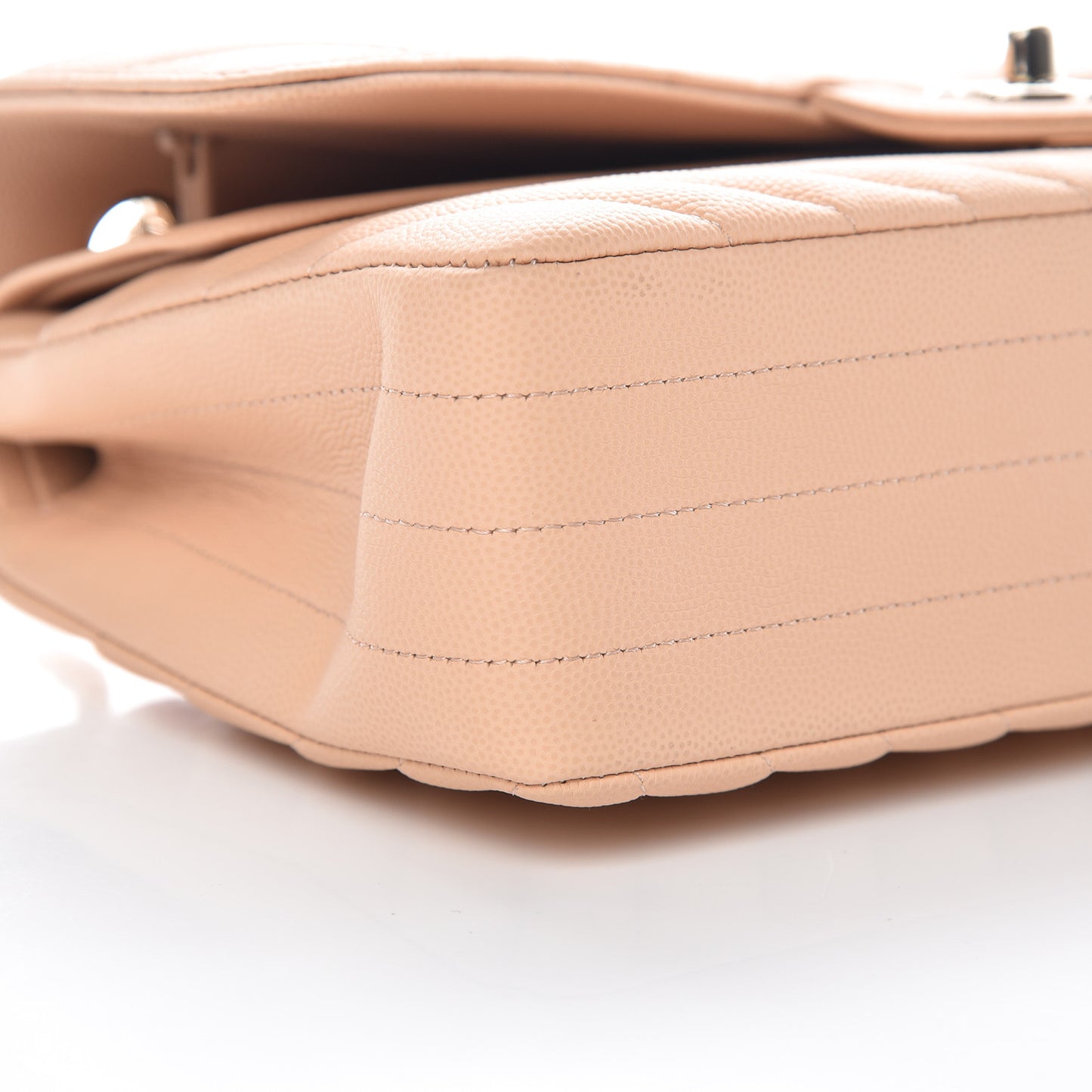 Caviar Chevron Quilted Medium Double Flap Beige