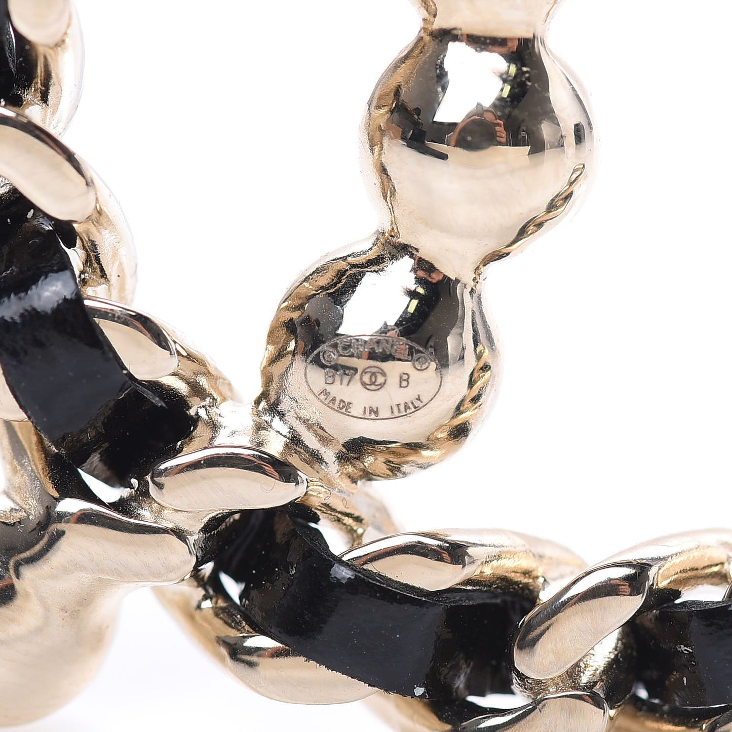 Lambskin Pearl CC Chain Brooch Black Gold