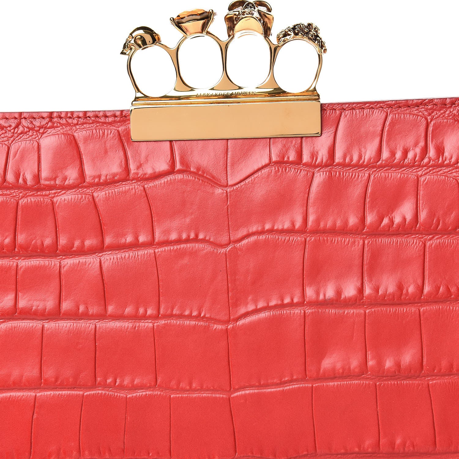 Alexander McQueen Calfskin Crocodile Embossed Knuckle Flat Clutch 10 of 12