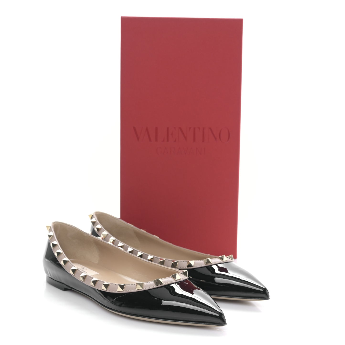 Patent Nappa Rockstud Ballerina Flats 38.5 Black Poudre