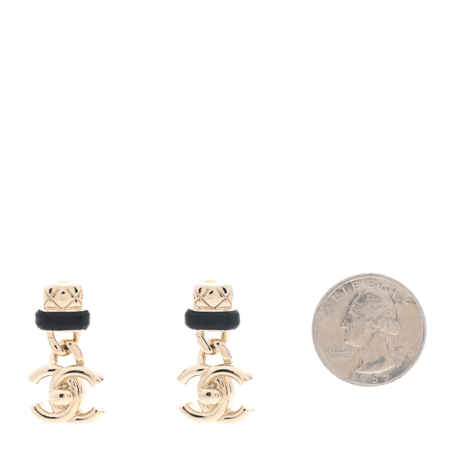 Chanel Lambskin CC Turnlock Drop Earrings Gold Black 2 of 5