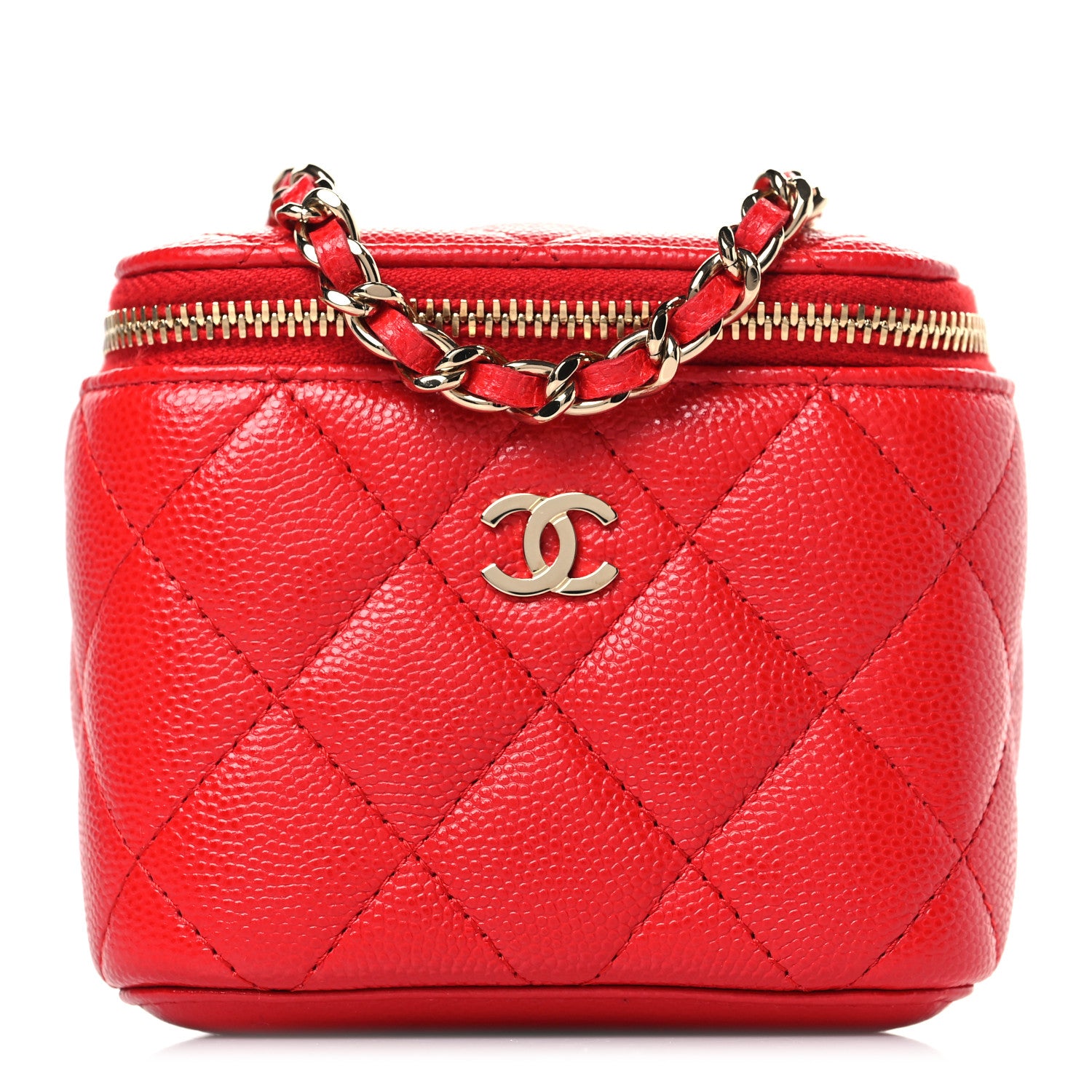 Chanel Caviar Quilted Mini Vanity Case With Chain Red 1 of 9