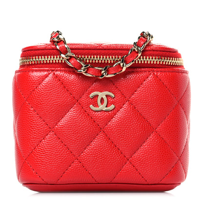 Chanel Caviar Quilted Mini Vanity Case With Chain Red 1 of 9