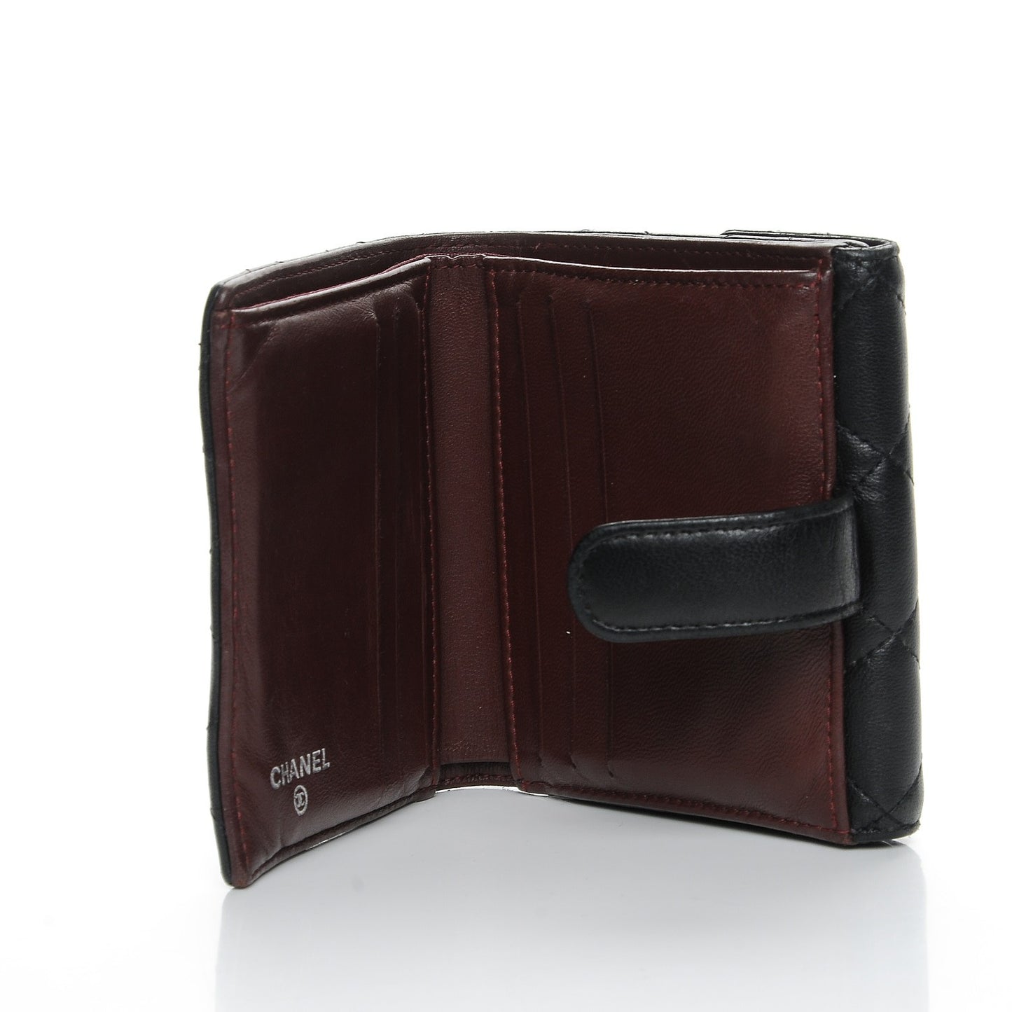 Lambskin Quilted Compact French Flap Wallet Black
