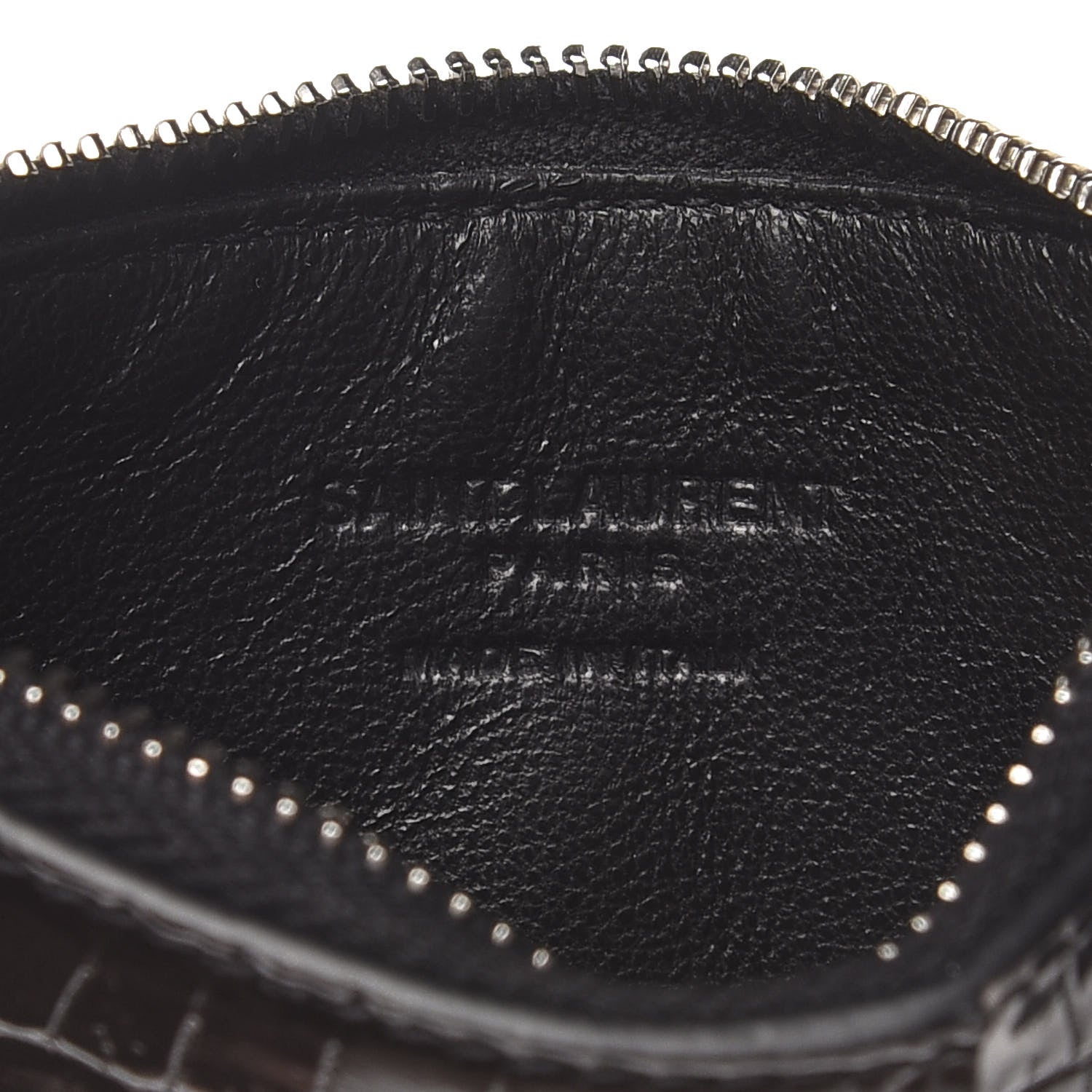 Saint Laurent Calfskin Crocodile Embossed 5 Fragments Zip Pouch Card Holder Black 6 of 8