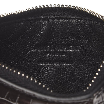 Saint Laurent Calfskin Crocodile Embossed 5 Fragments Zip Pouch Card Holder Black 6 of 8