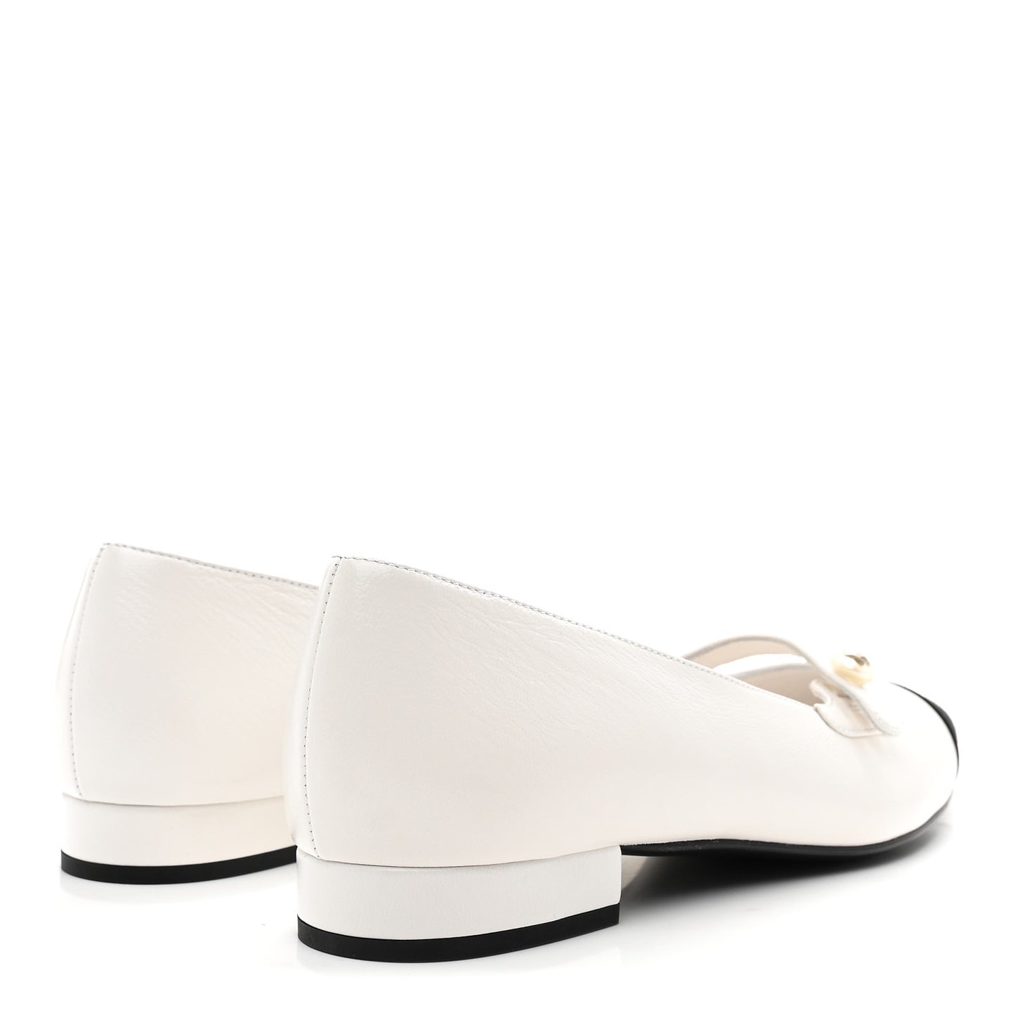 Shiny Lambskin Grosgrain Pearl Mary Janes Flats 38 White Black