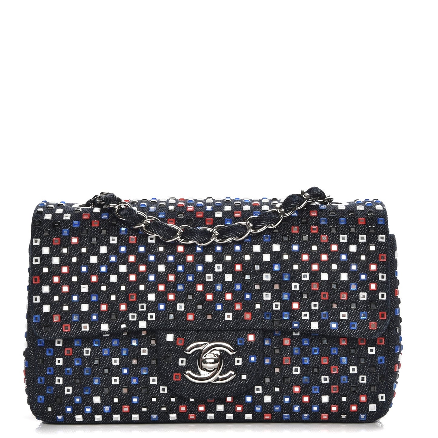 Denim Crystal Strass Mini Flap Bag Blue