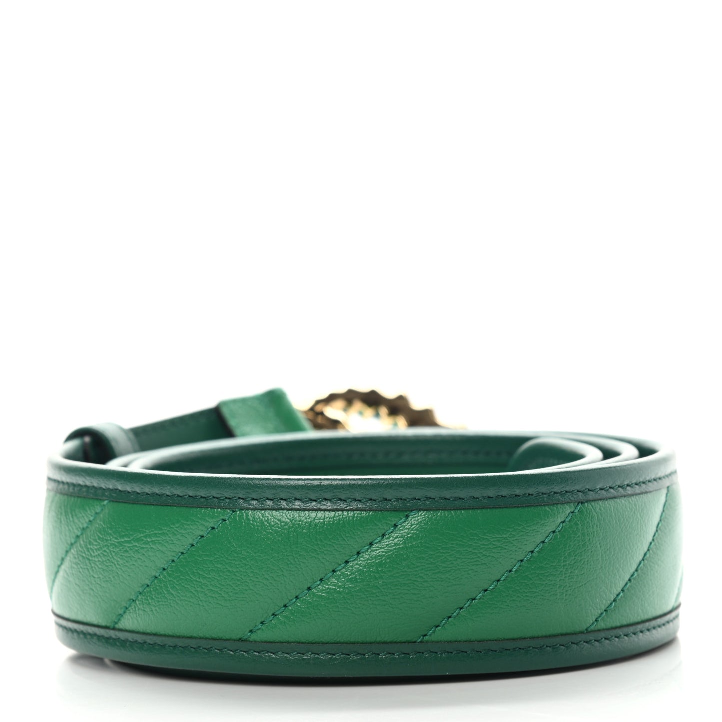 Vintage Effect Calfskin Matelasse Diagonal Enamel Double G 40mm Belt 95 38 Pavone