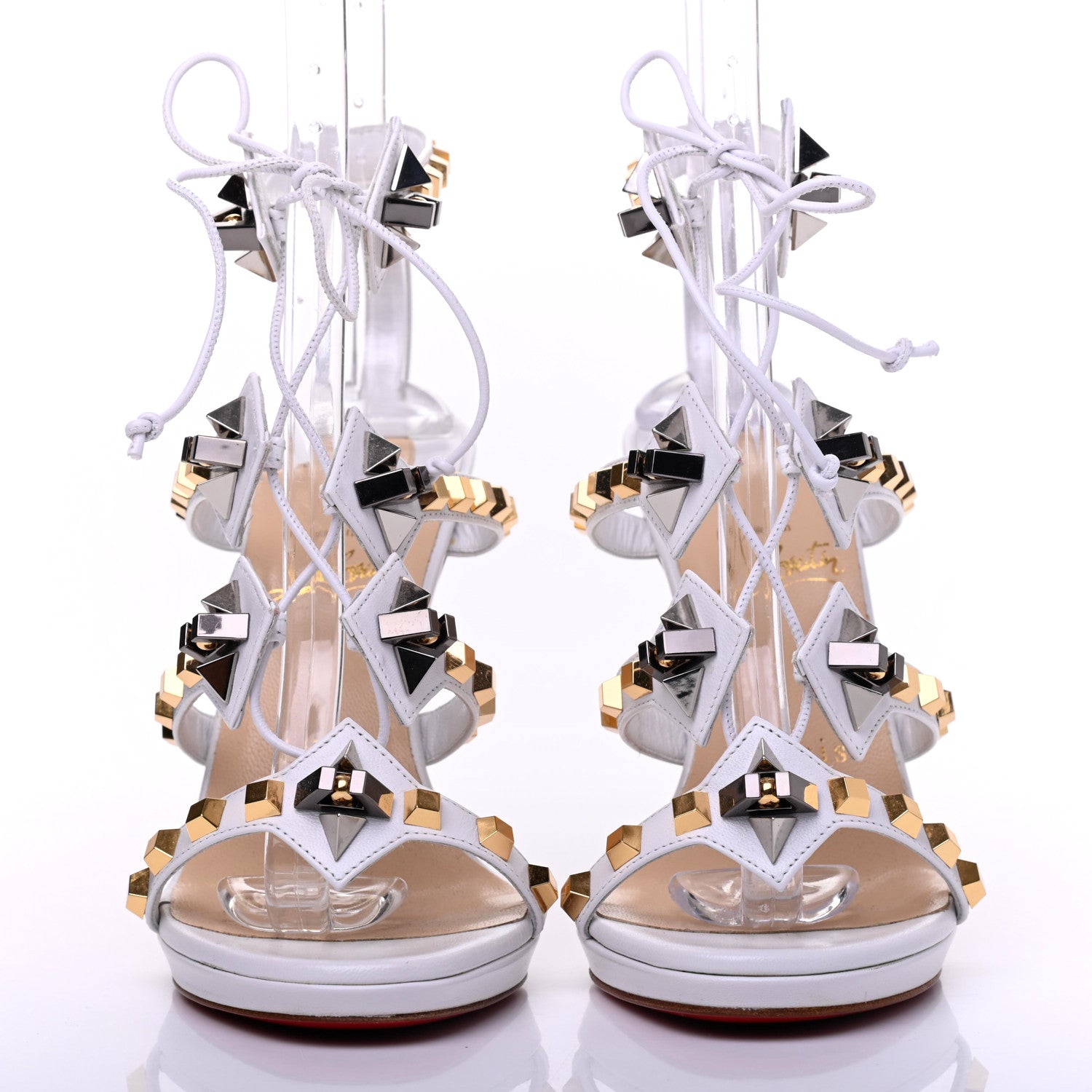 Christian Louboutin Kid Studded Multiplaticool 120 Sandals 37 Snow 2 of 7