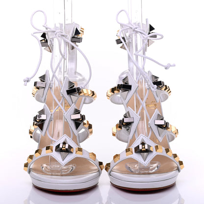 Christian Louboutin Kid Studded Multiplaticool 120 Sandals 37 Snow 2 of 7