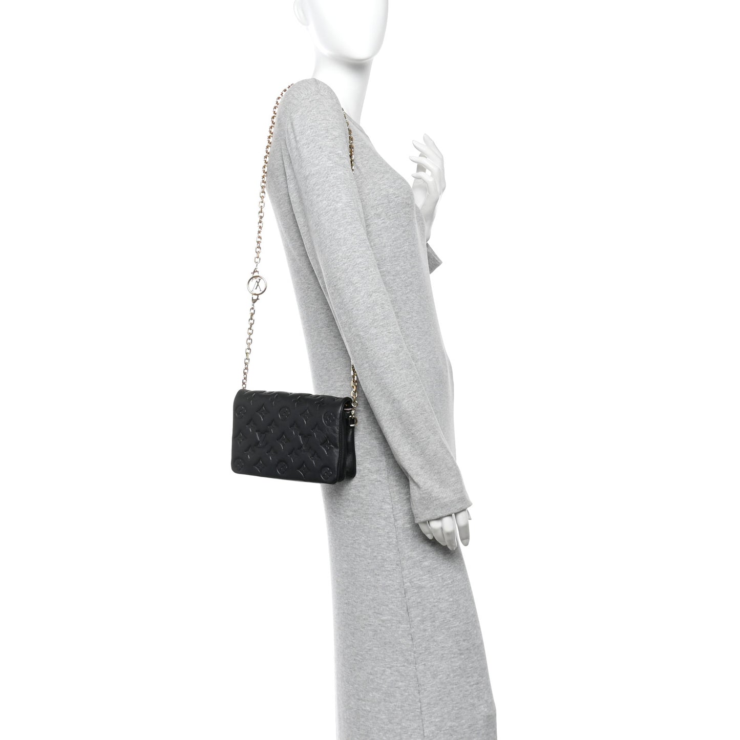 Lambskin Embossed Monogram Pochette Coussin Black