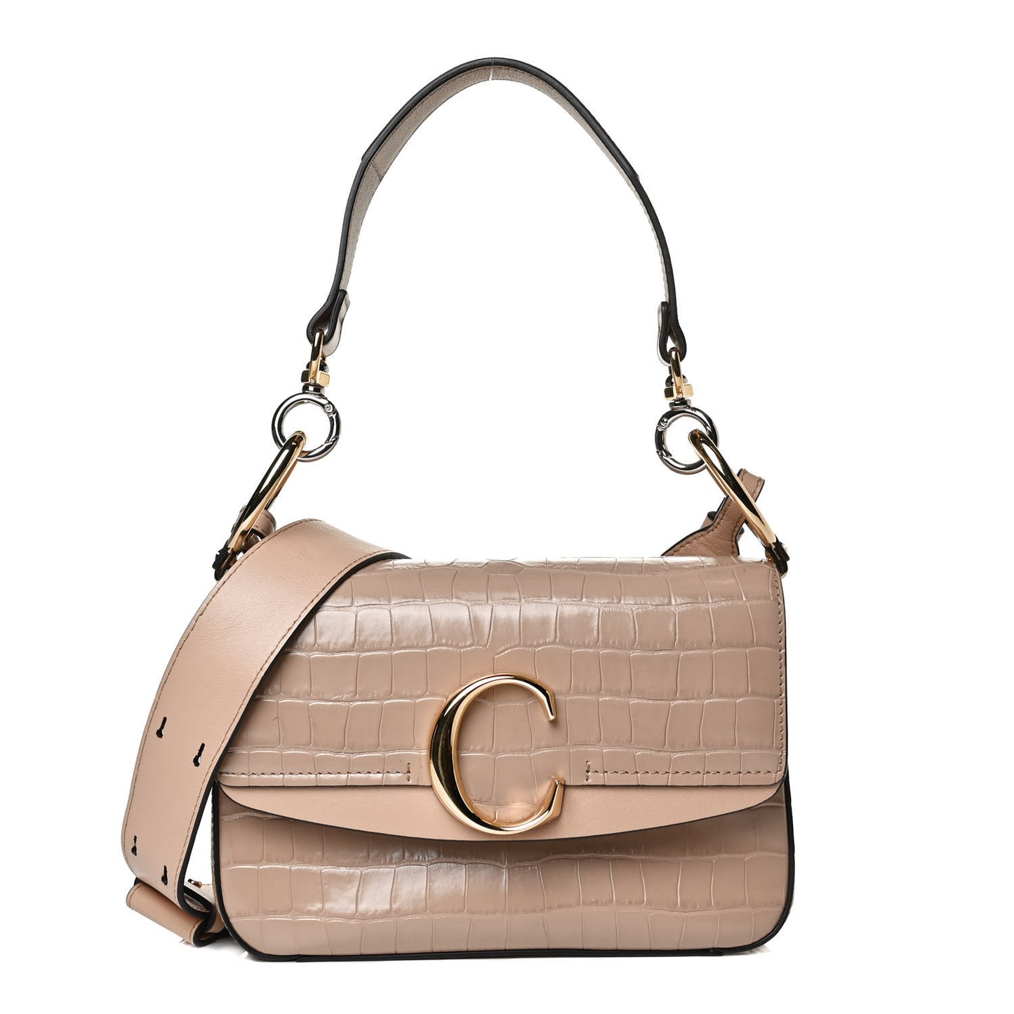 Calfskin Crocodile Embossed Small C Double Carry Nut