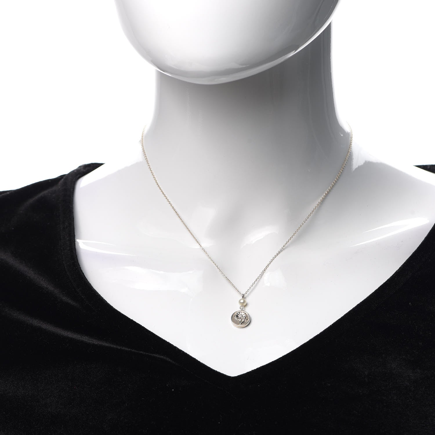 Tiffany Sterling Silver Pearl Nature Rose Pendant Necklace 2 of 5