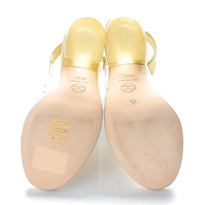 Chanel Metallic Calfskin PVC Peep Toe Heels 35.5 Gold 5 of 8