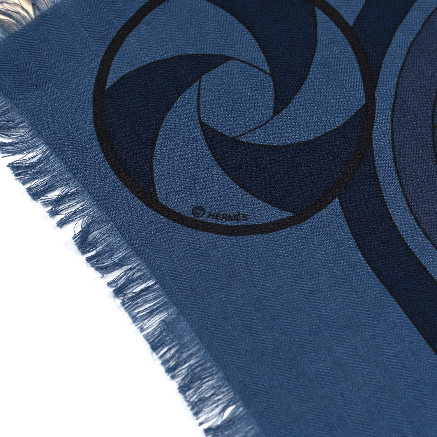Hermes Cashmere Silk Imprimeur Fou Sequences Shawl 140 Bleu Violine Bleu Nuit 4 of 5