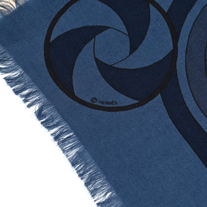 Hermes Cashmere Silk Imprimeur Fou Sequences Shawl 140 Bleu Violine Bleu Nuit 4 of 5