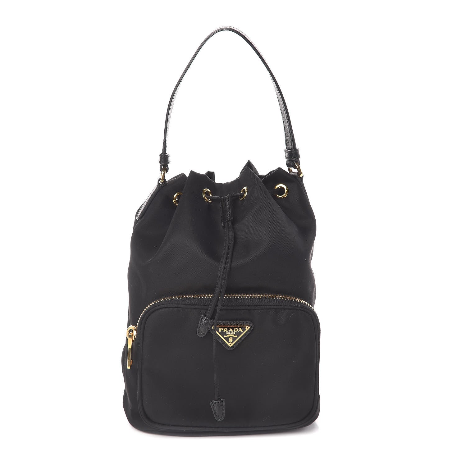 Prada Saffiano Tessuto Nylon Mini Bucket Crossbody Bag Black 1 of 9