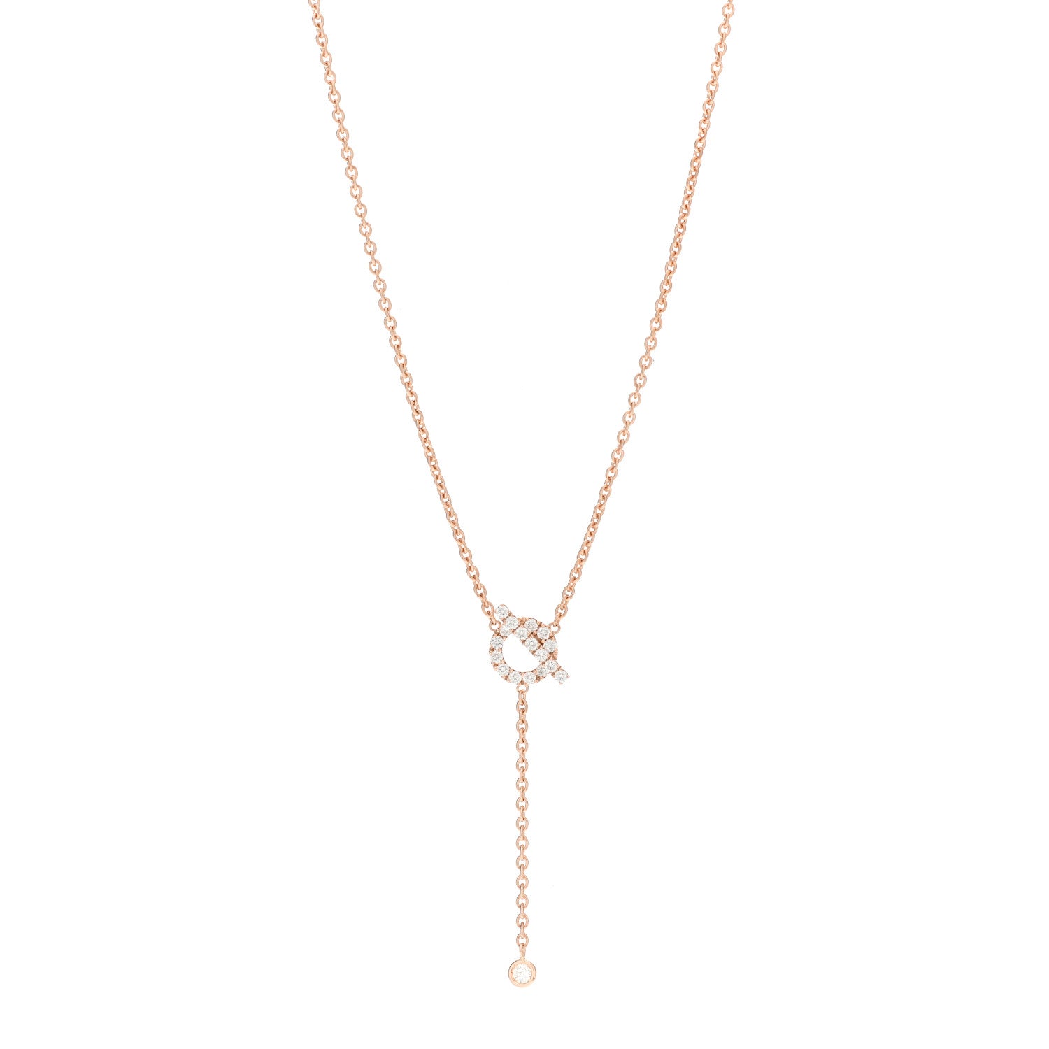 Hermes 18K Rose Gold Diamond Finesse Lariat Necklace 1 of 5
