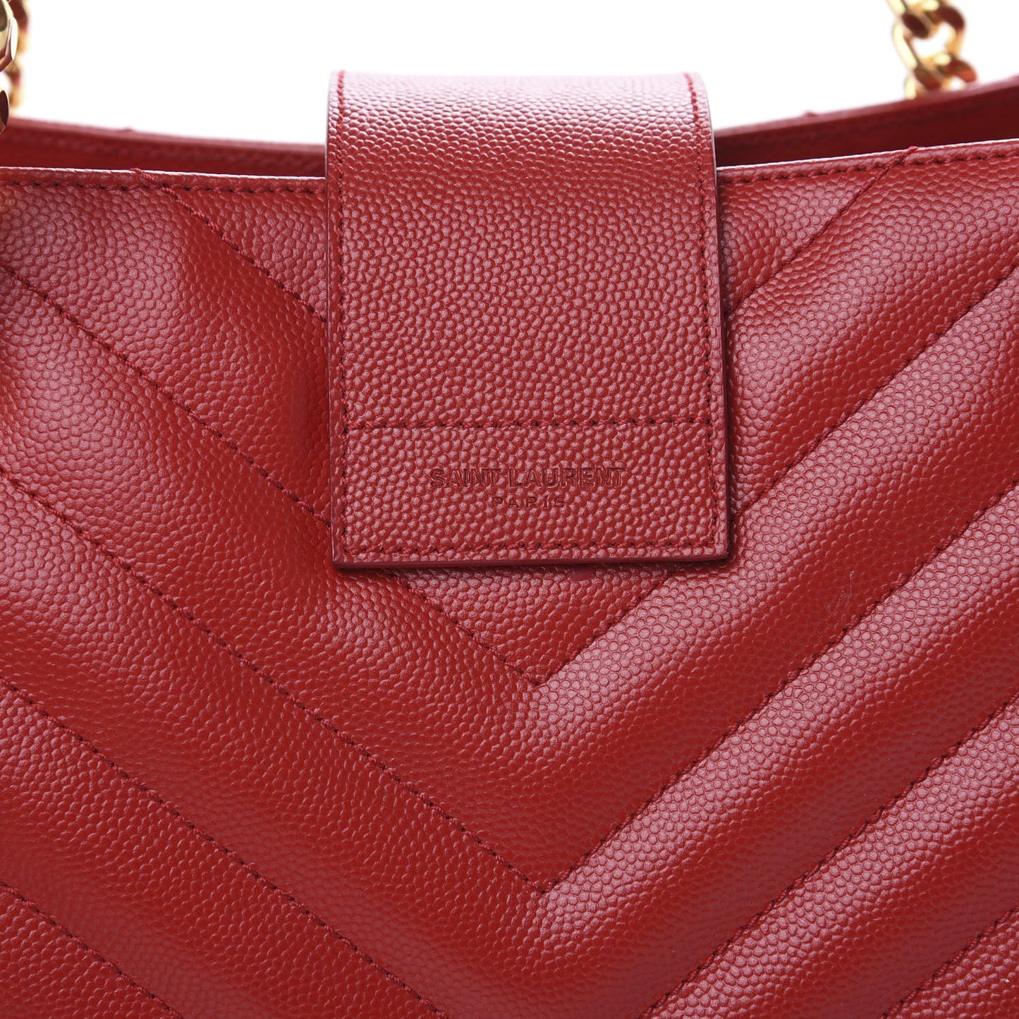 Grain De Poudre Matelasse Chevron Large Monogram Shopping Bag Red