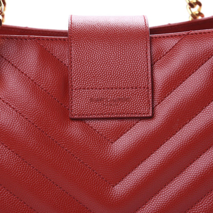 Saint Laurent Grain De Poudre Matelasse Chevron Large Monogram Shopping Bag Red 8 of 9
