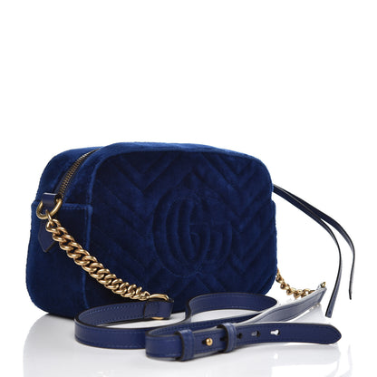 Gucci Velvet Matelasse Small GG Marmont Chain Shoulder Bag Cobalt 4 of 8