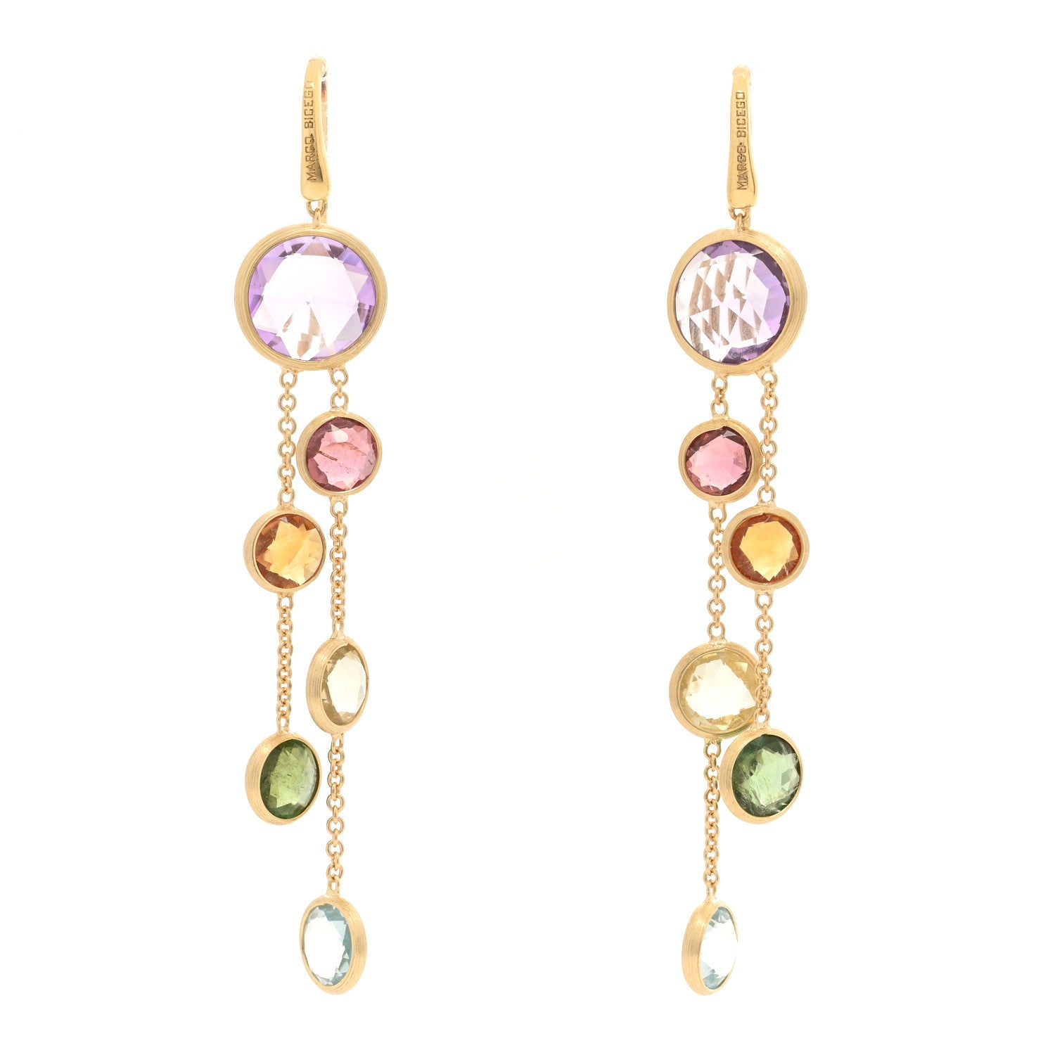 Marco Bicego 18K Yellow Gold Multi Gemstone Jaipur Color Two Strand Earrings 1 of 4