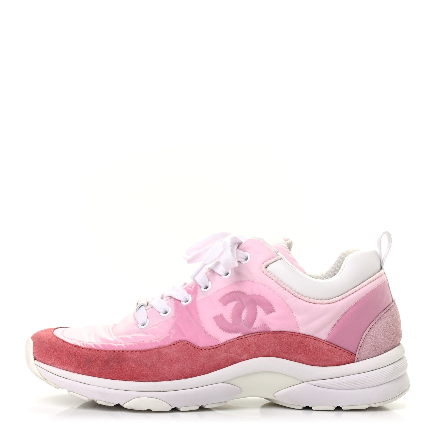 Chanel Nylon Calfskin Suede Womens CC Sneakers 39.5 Pink 1 of 7