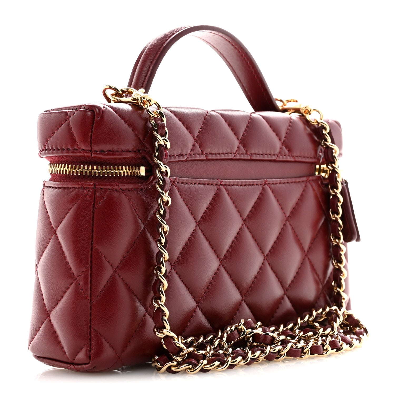 Chanel Lambskin Quilted Top Handle Slim Vanity With Chain Burgundy 3 of 11