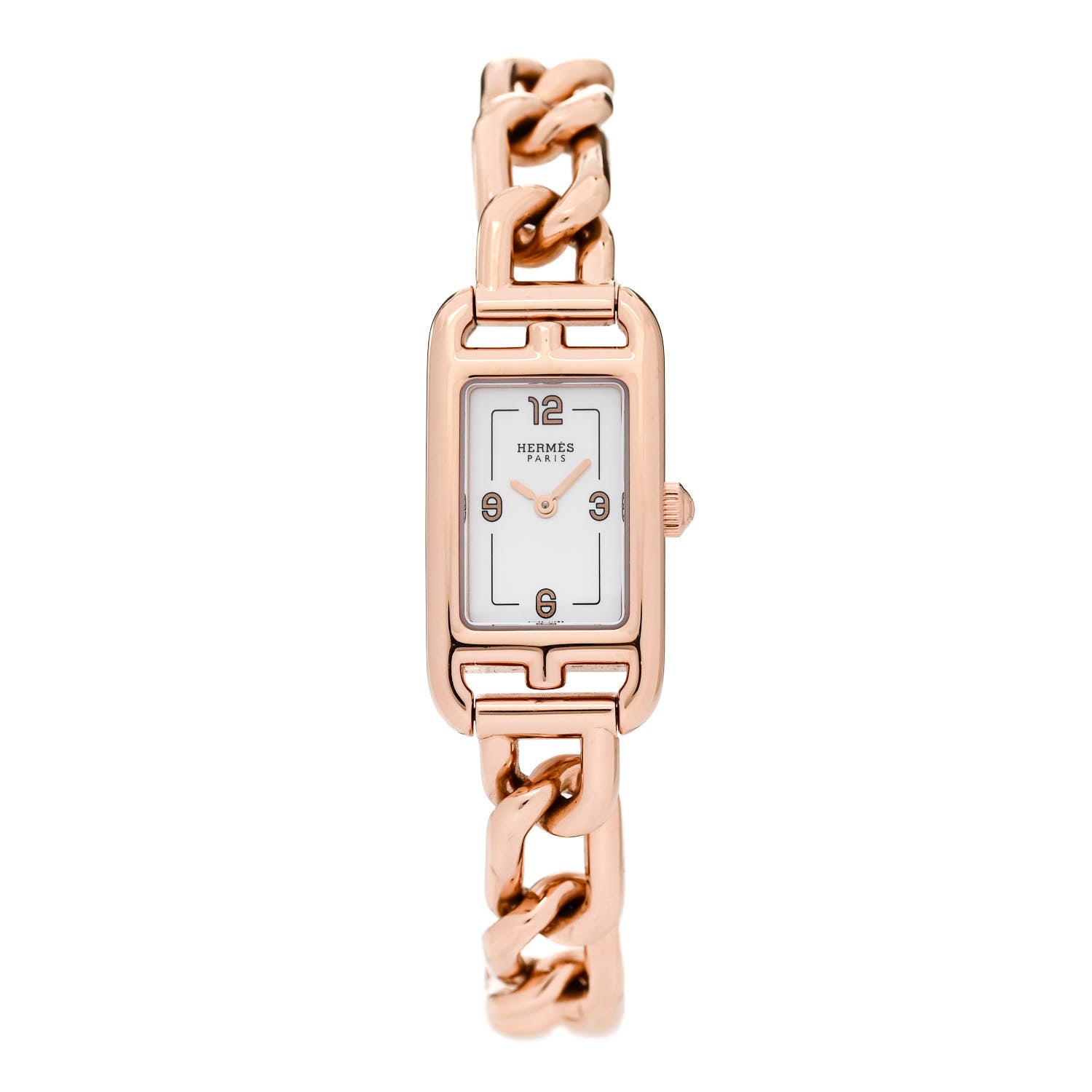 Hermes 18K Rose Gold Mother of Pearl 17mm Nantucket Quartz Watch 1 of 5