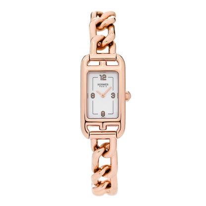 Hermes 18K Rose Gold Mother of Pearl 17mm Nantucket Quartz Watch 1 of 5
